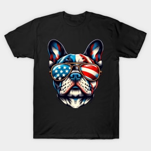 French Bulldog Patriotic Sunglasses American Flag 4th of July T-Shirt